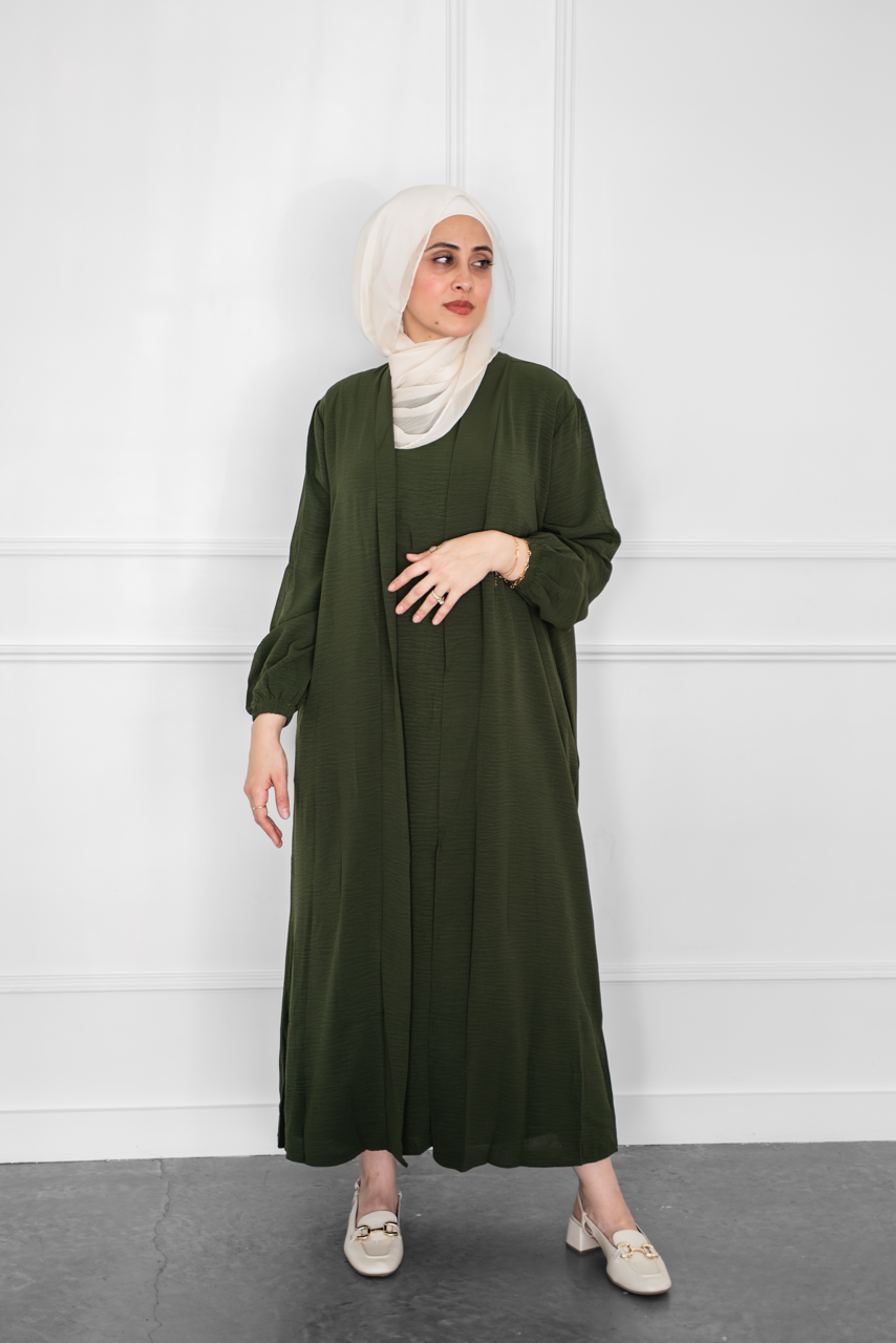 Linen Open Abaya - Olive
