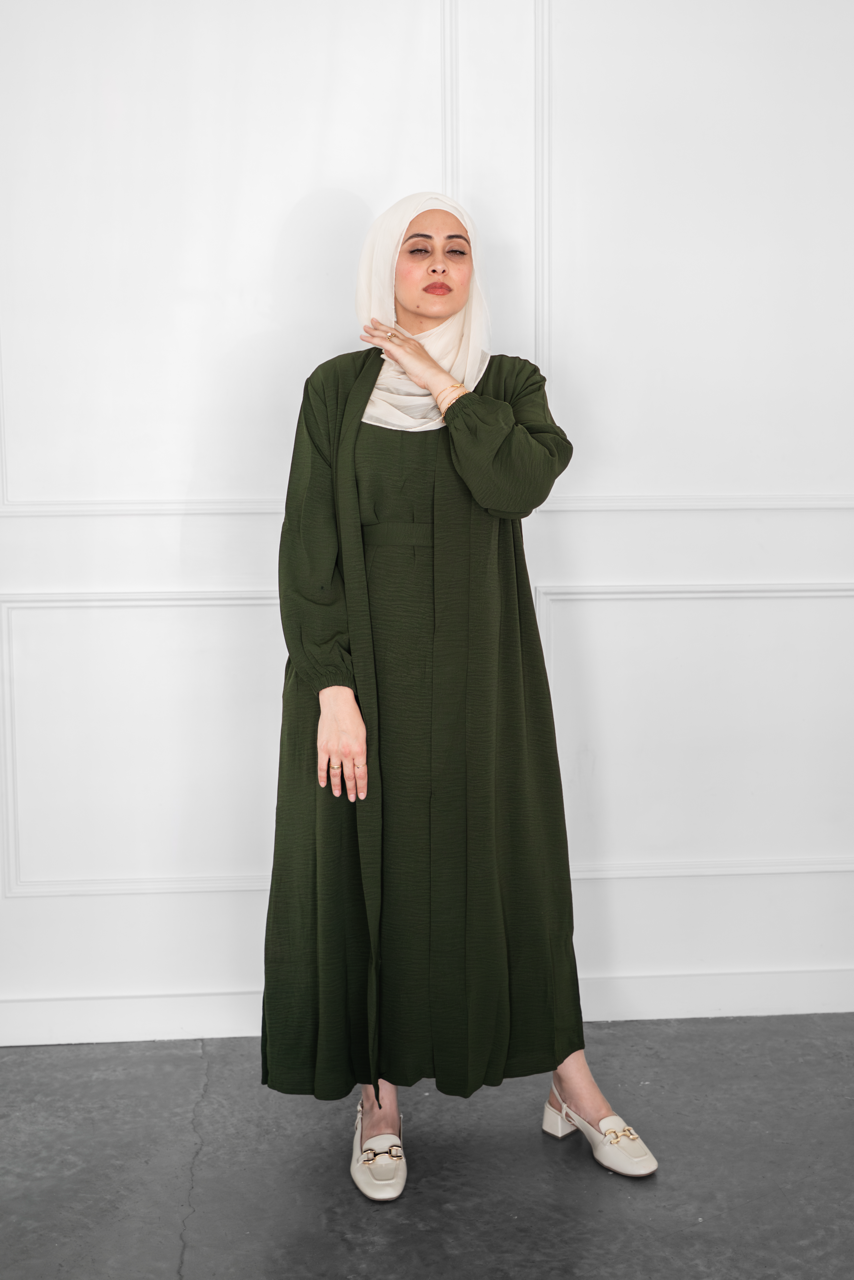 Linen Open Abaya - Olive