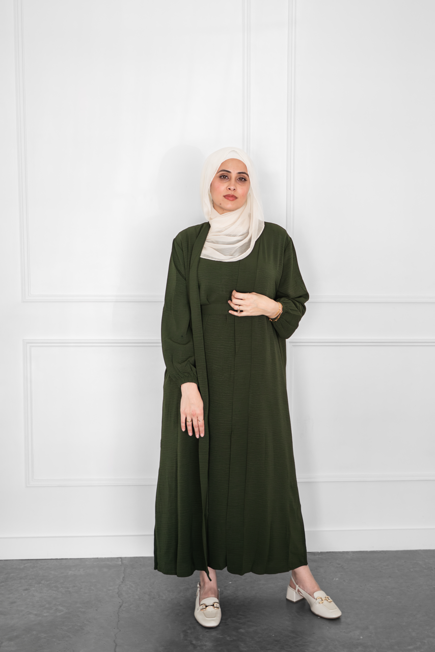 Linen Open Abaya - Olive