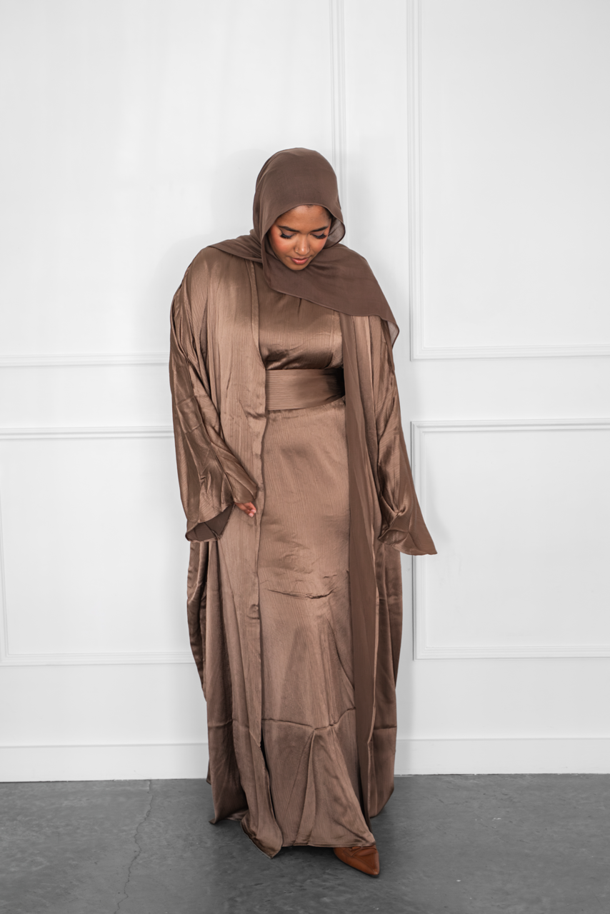Shine Open Abaya - Latte