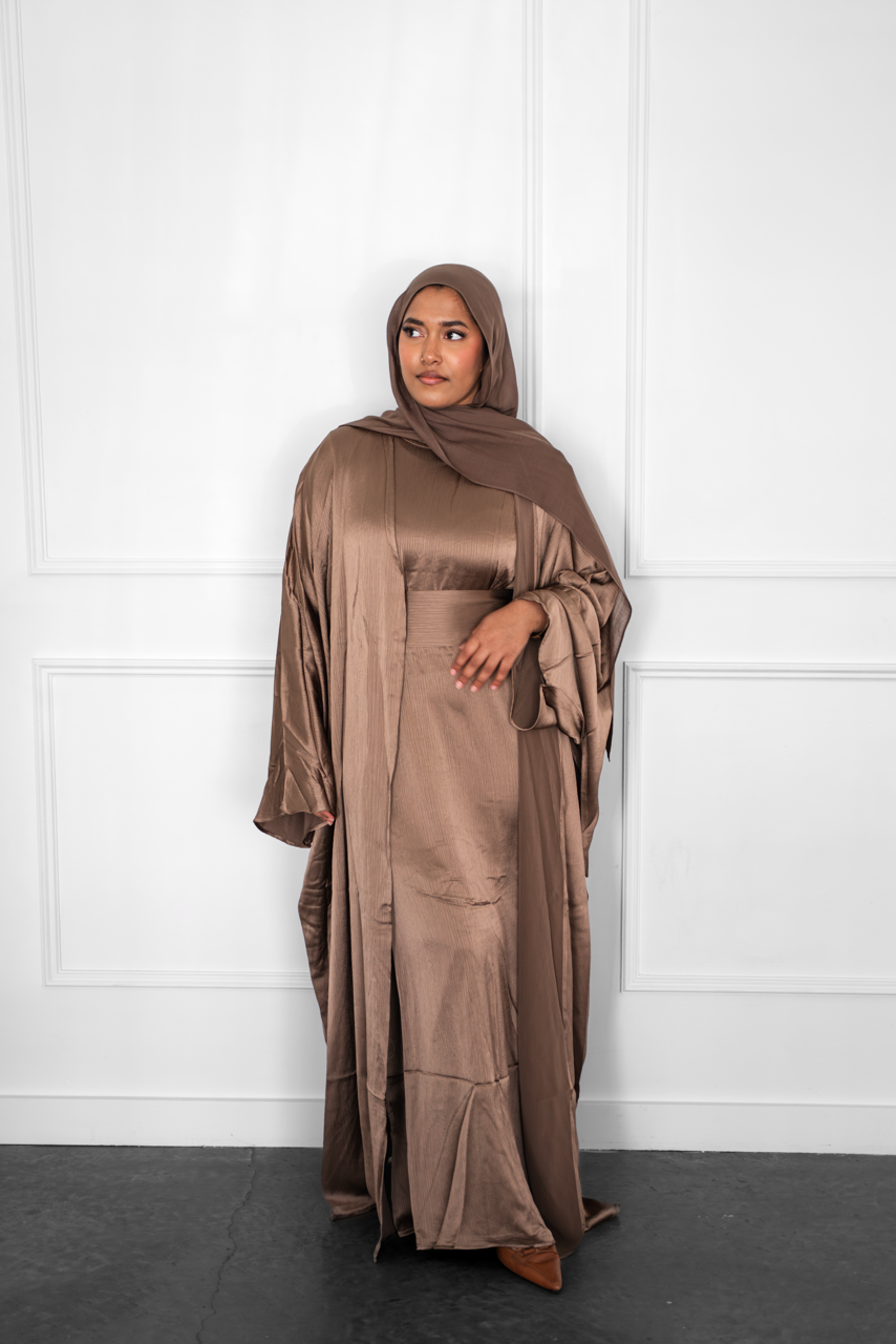 Shine Open Abaya - Latte