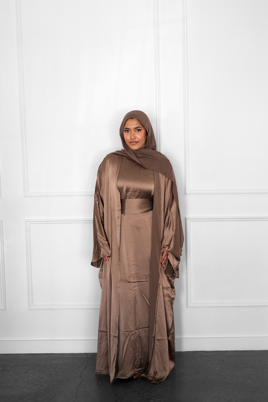 Shine Open Abaya - Latte