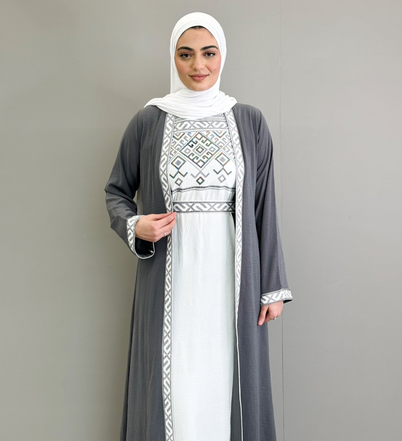 Bold Border Abaya - Gray