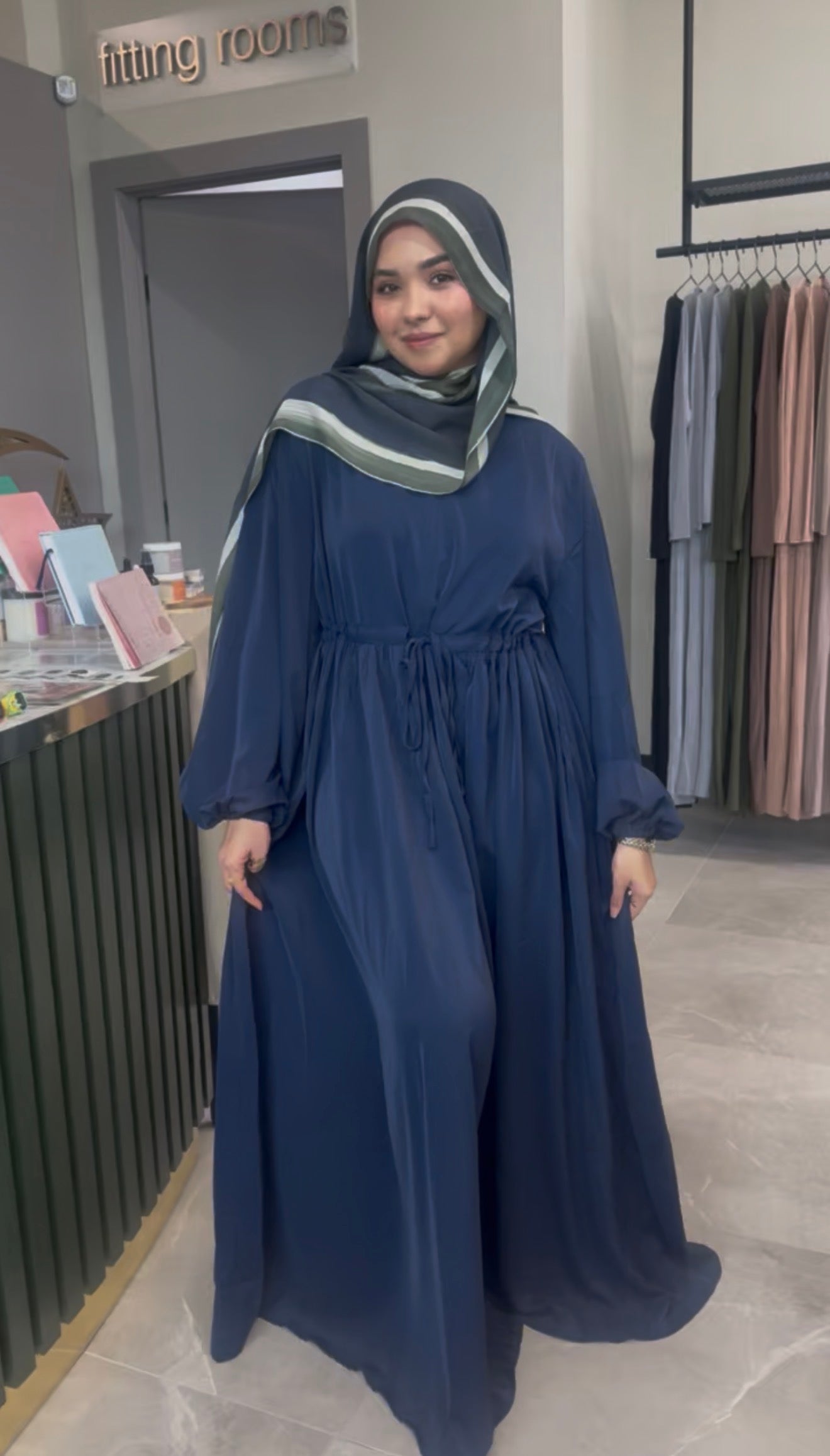 Drawstring Abaya - Navy