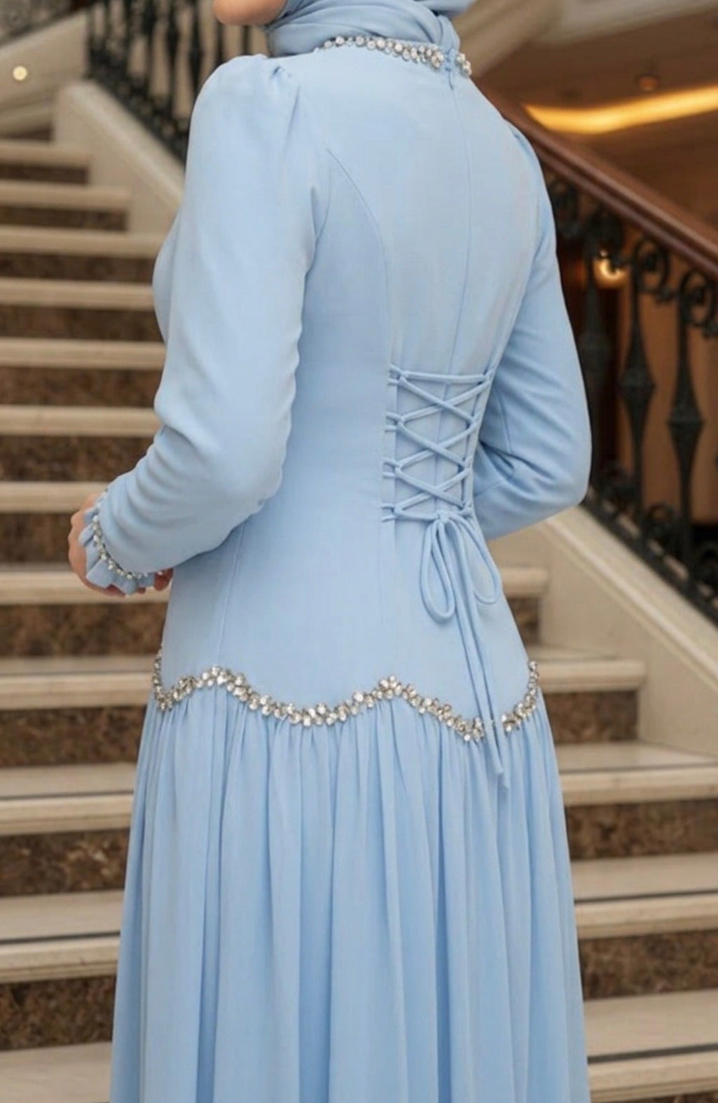 Corset Gem Dress - Baby Blue