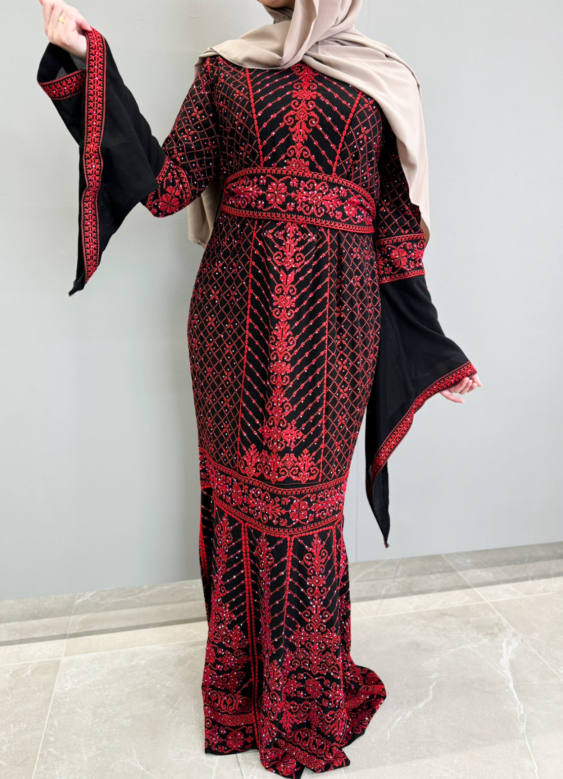 Mermaid Tatreez Dress - Red