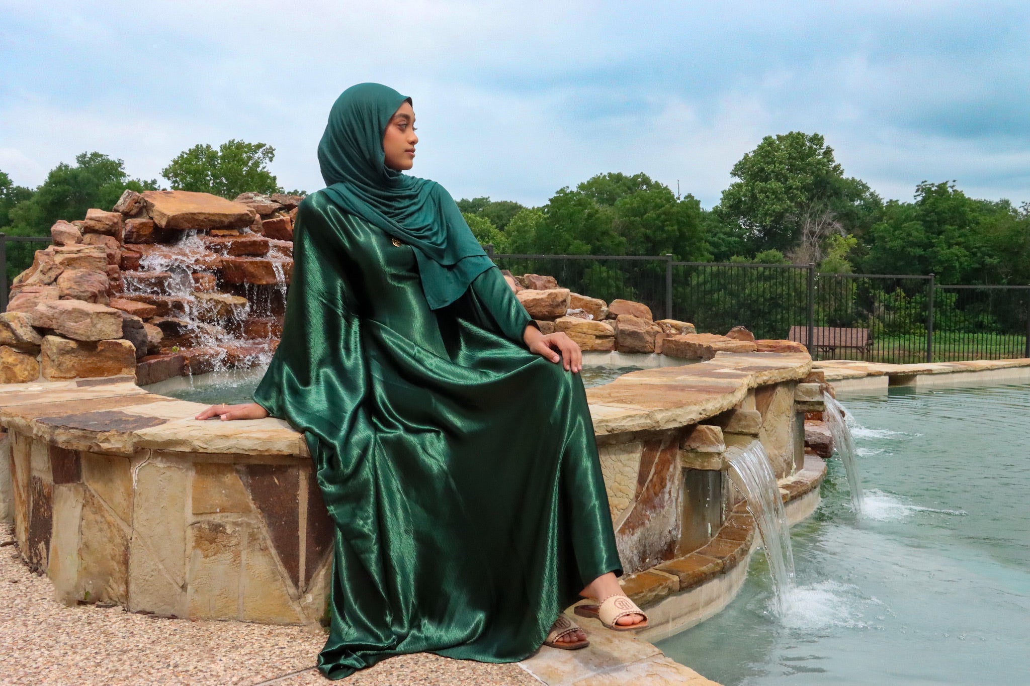 Satin Butterfly Kaftan - Emerald