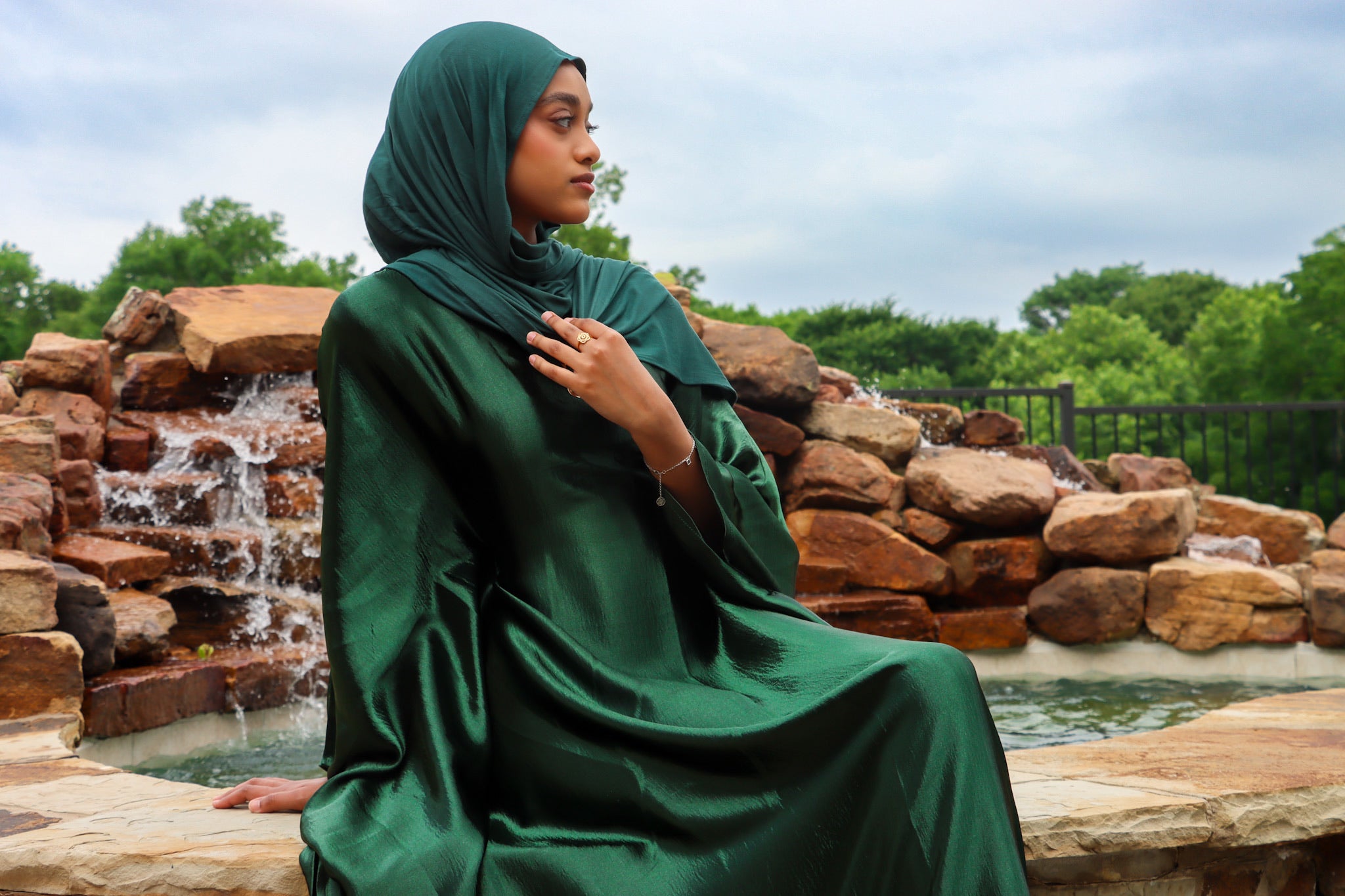 Satin Butterfly Kaftan - Emerald