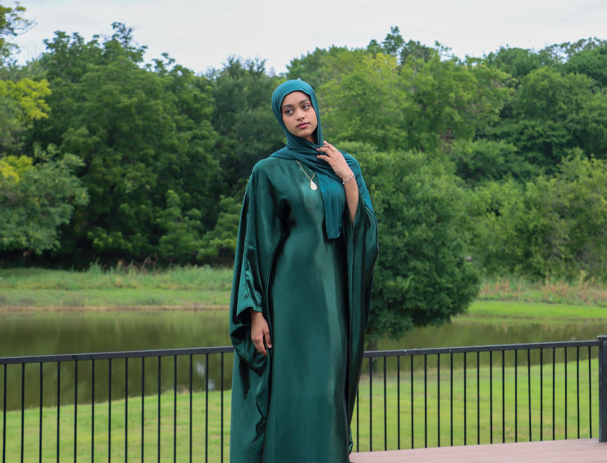 Satin Butterfly Kaftan - Emerald
