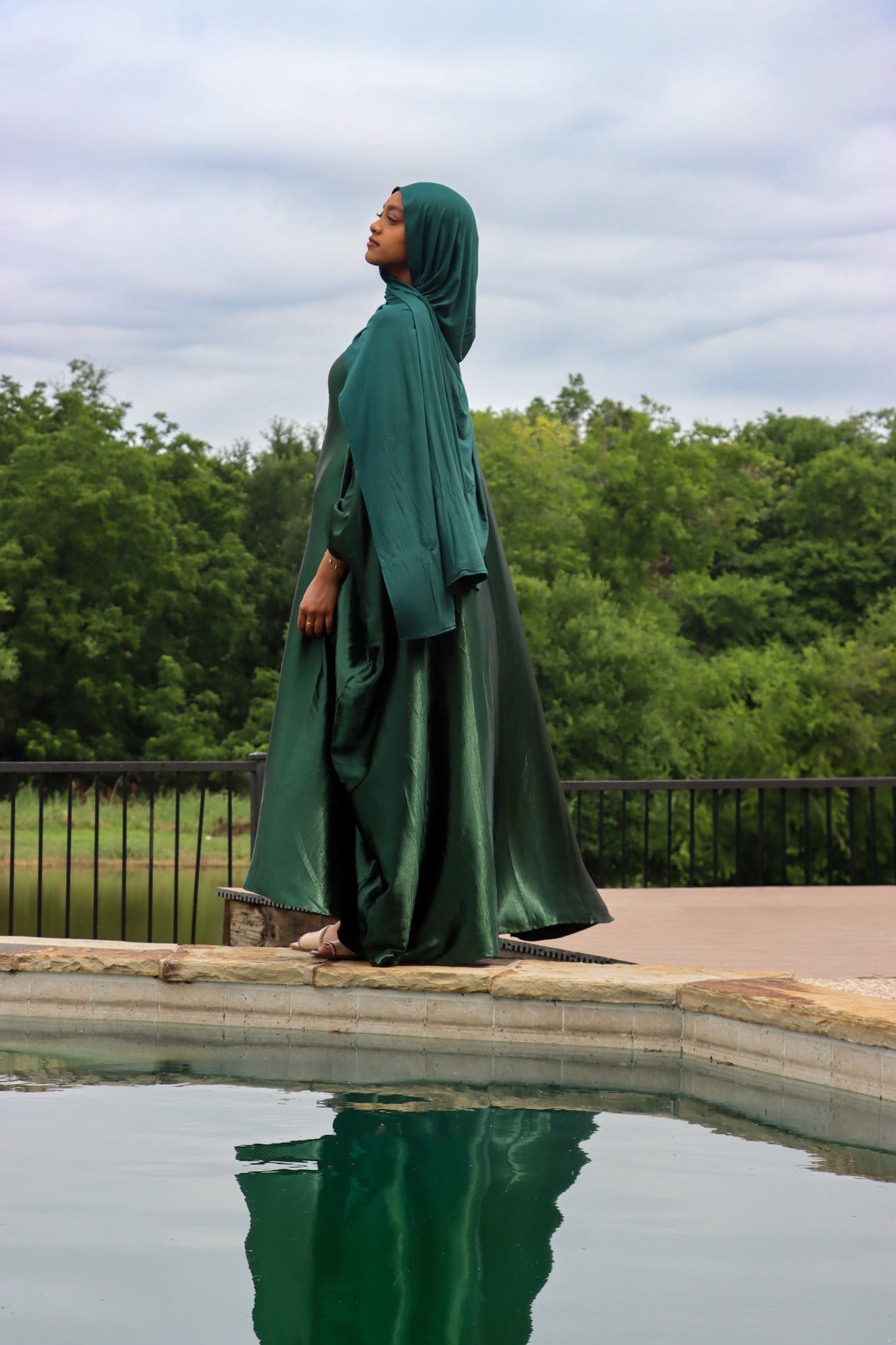 Satin Butterfly Kaftan - Emerald