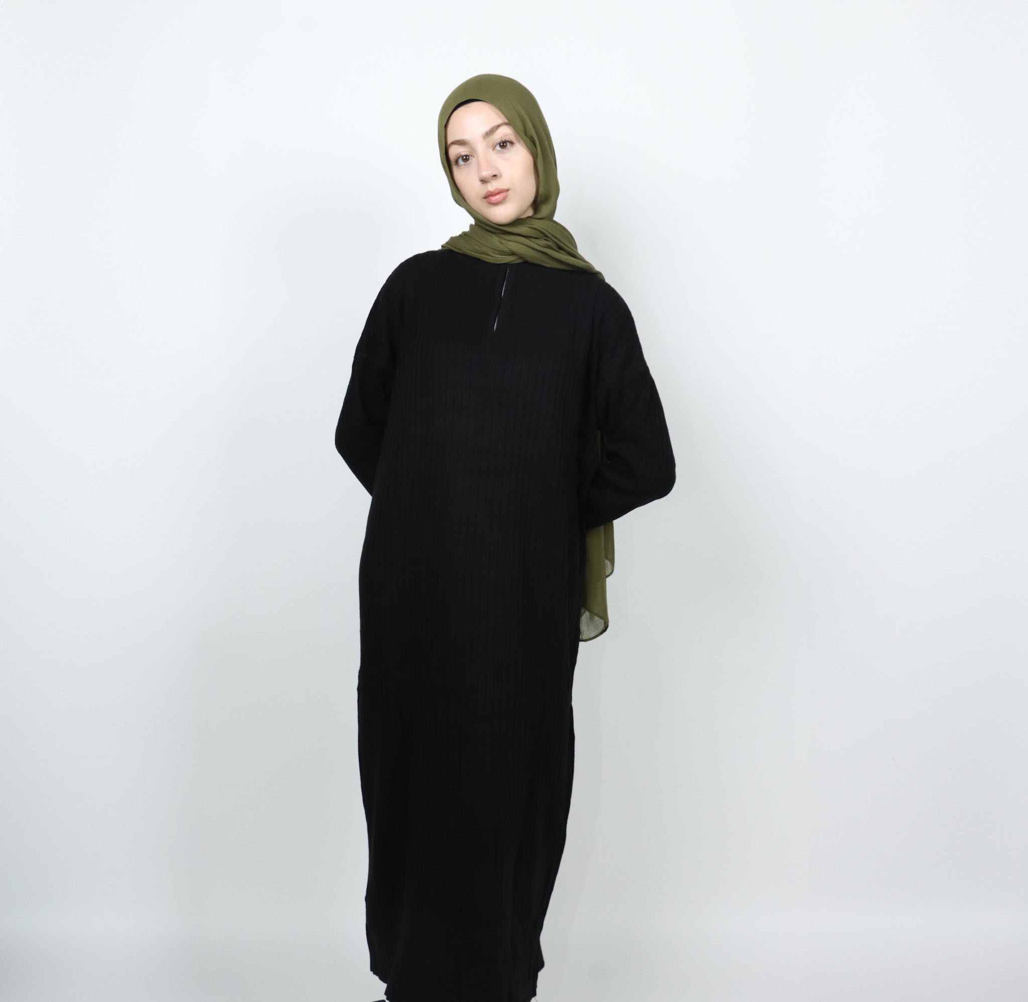 Sweater Zip Dress - Black