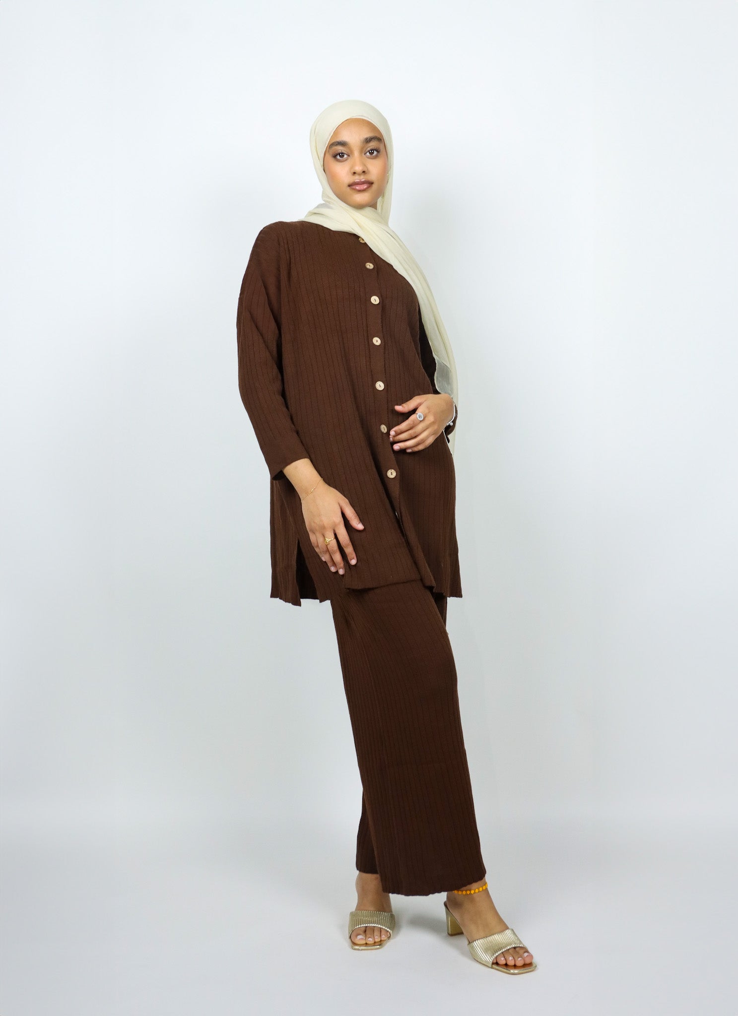 Button Knit Set - Mocha