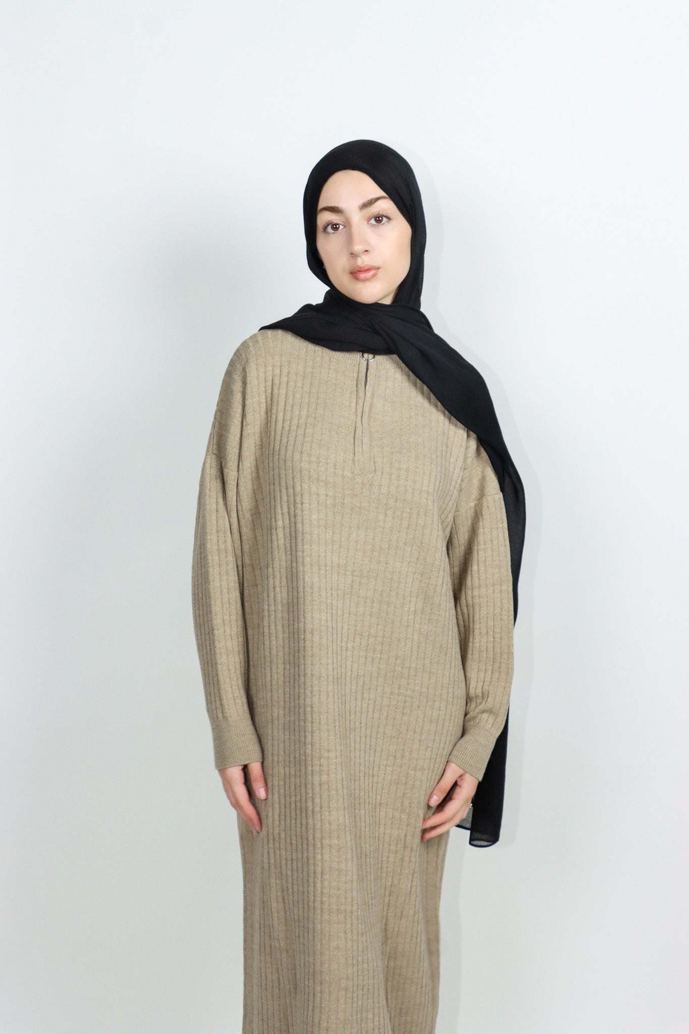 Sweater Zip Dress - Beige