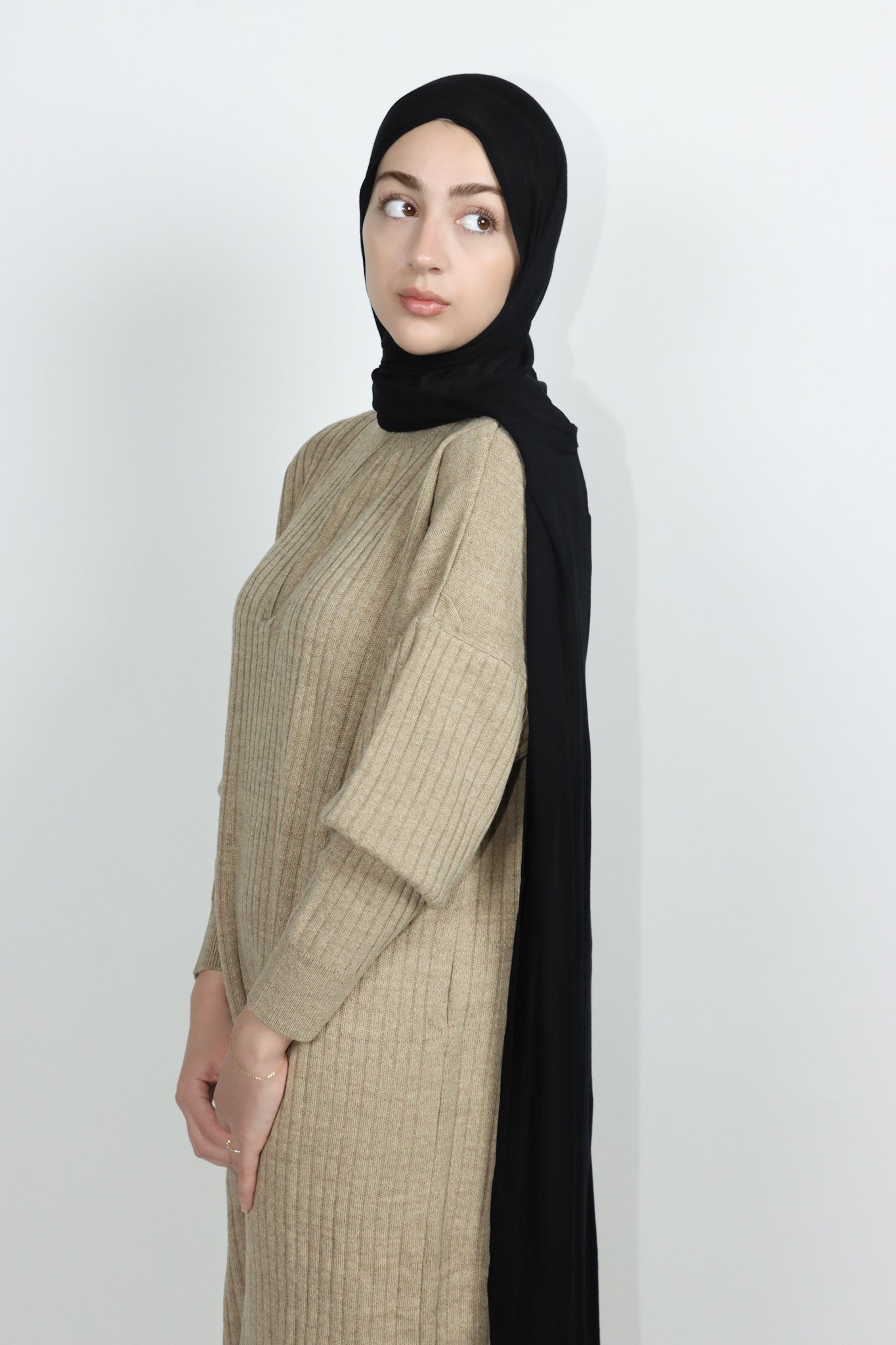 Sweater Zip Dress - Beige