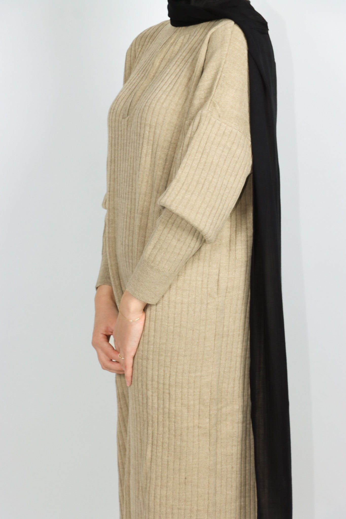 Sweater Zip Dress - Beige