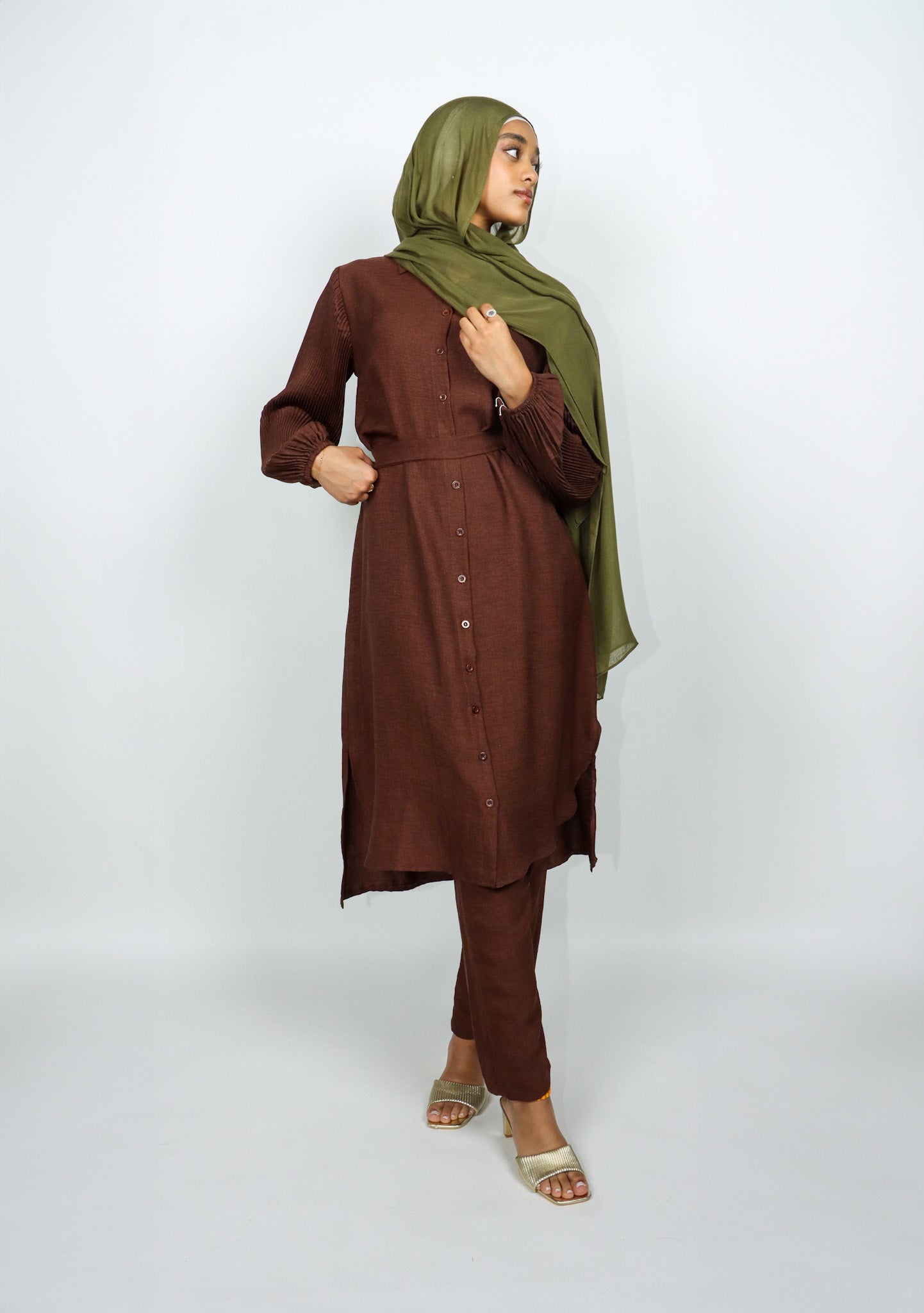 Pleated Sleeve Set - Cocoa