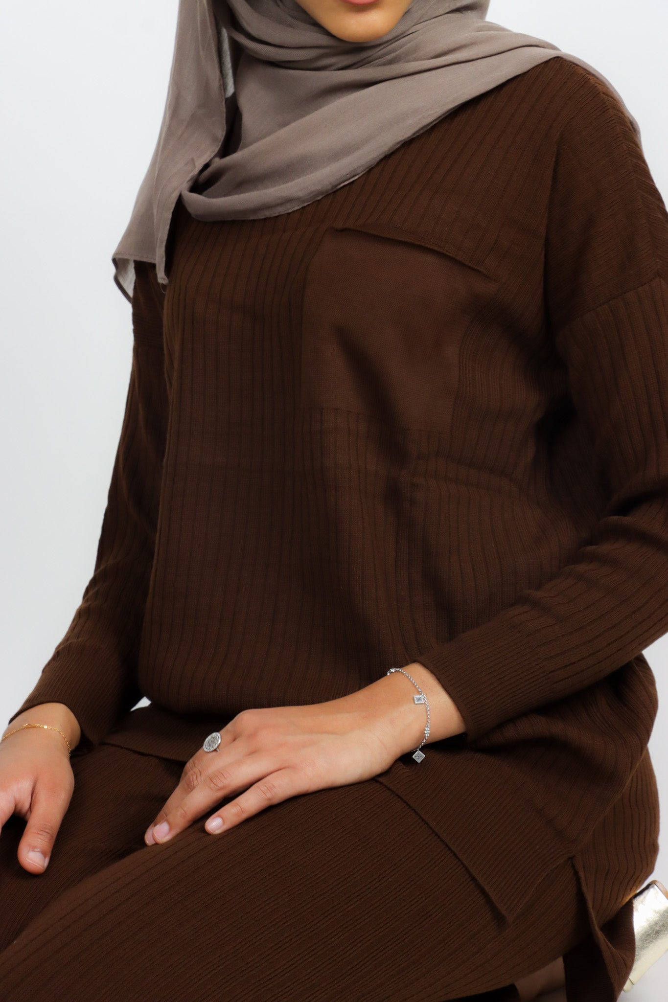 Front Pocket Knit Set - Brown