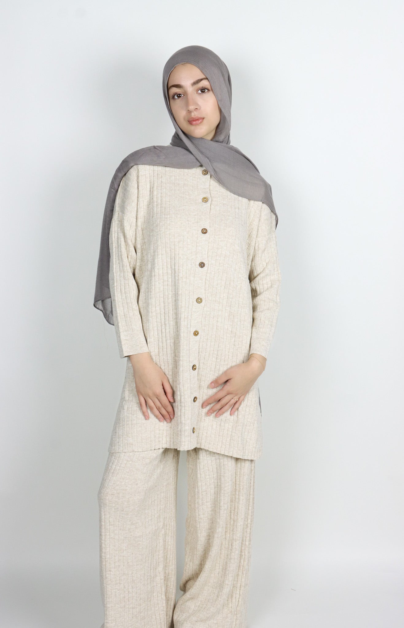 Button Knit Set - Cream