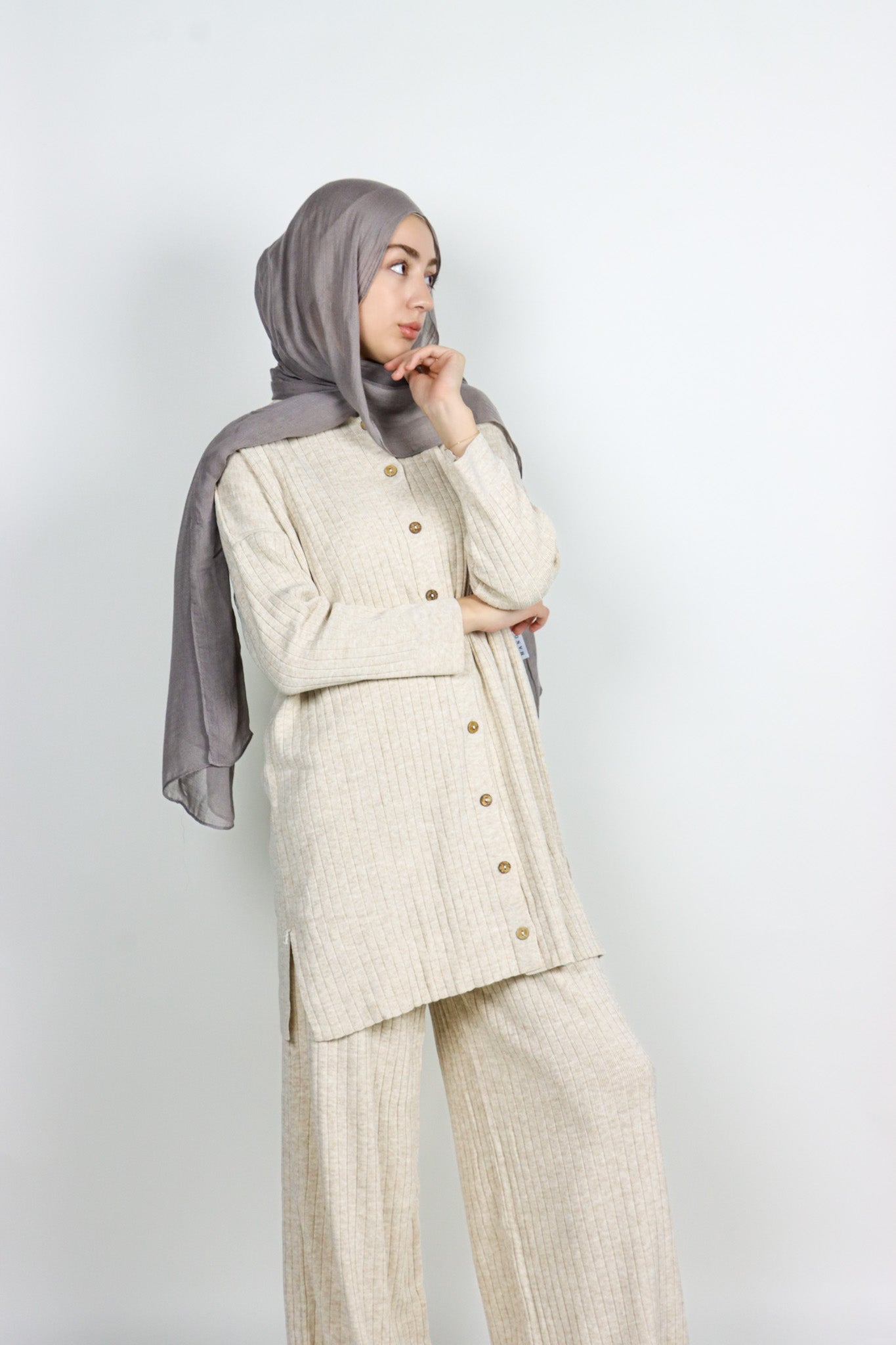 Button Knit Set - Cream