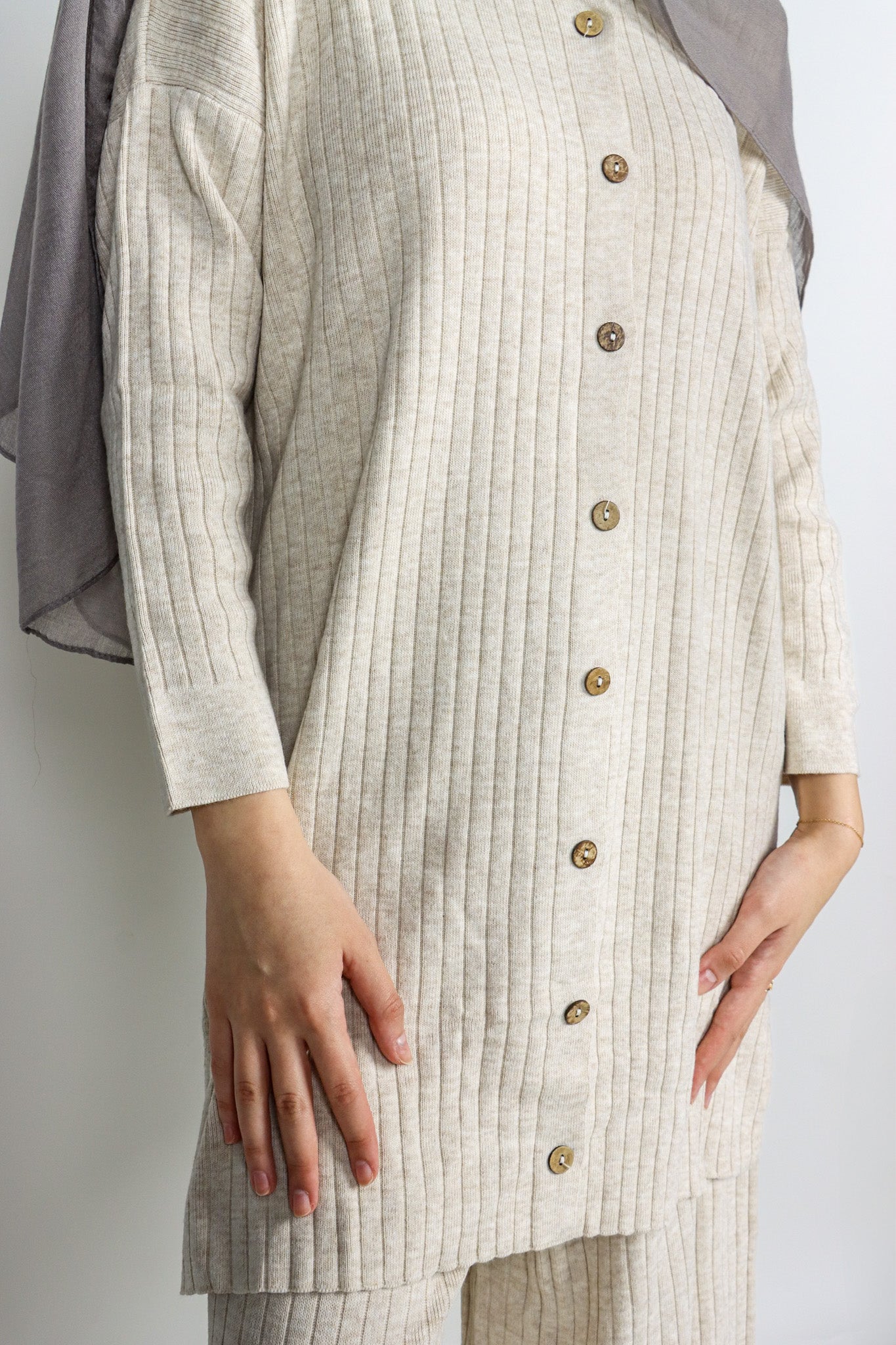 Button Knit Set - Cream