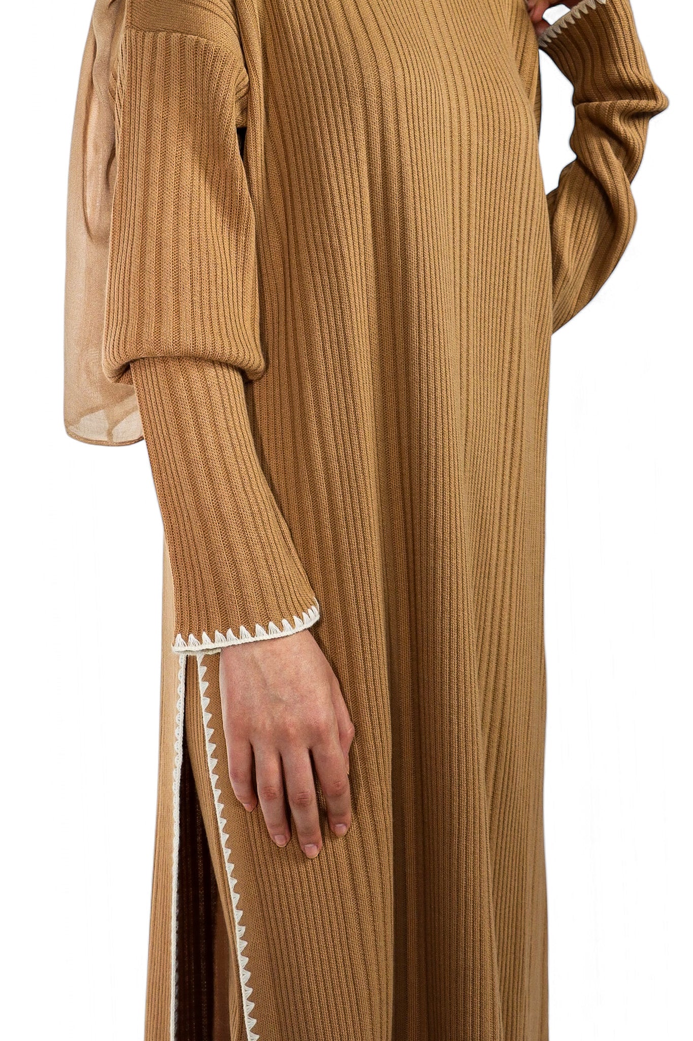 Border Slit Knit Set - Camel