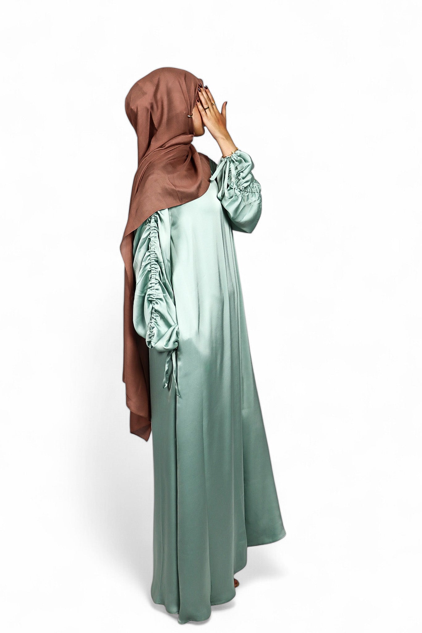 Ruched Sleeve Abaya - Aqua (Teal)