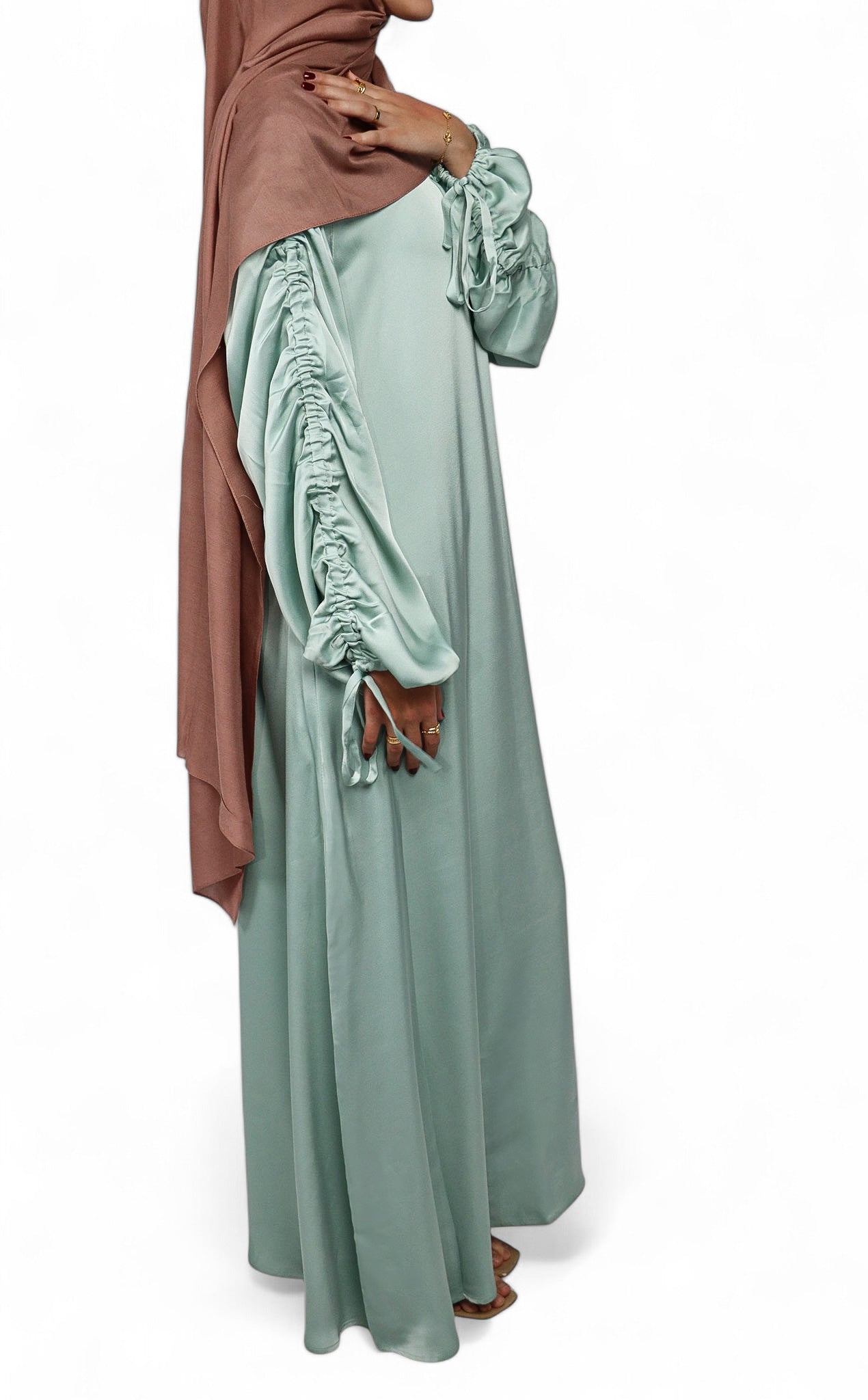 Ruched Sleeve Abaya - Aqua (Teal)