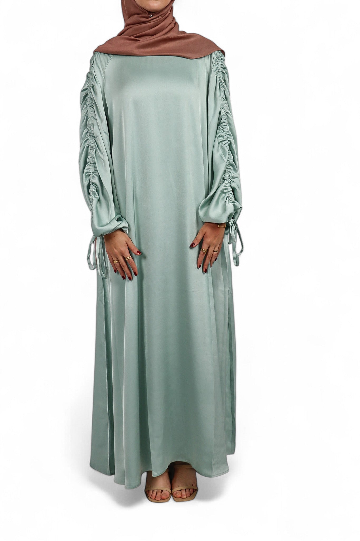 Ruched Sleeve Abaya - Aqua (Teal)