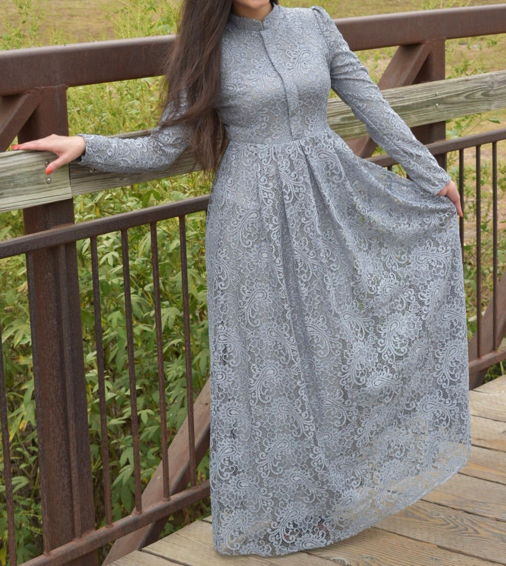 Lace Evening Dress - Gray