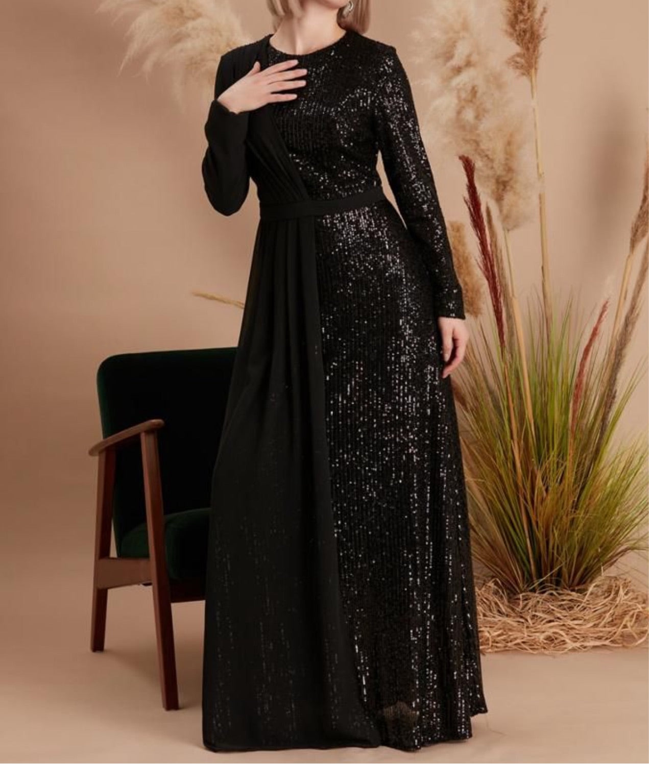 Sheer Sequin Dress - Black
