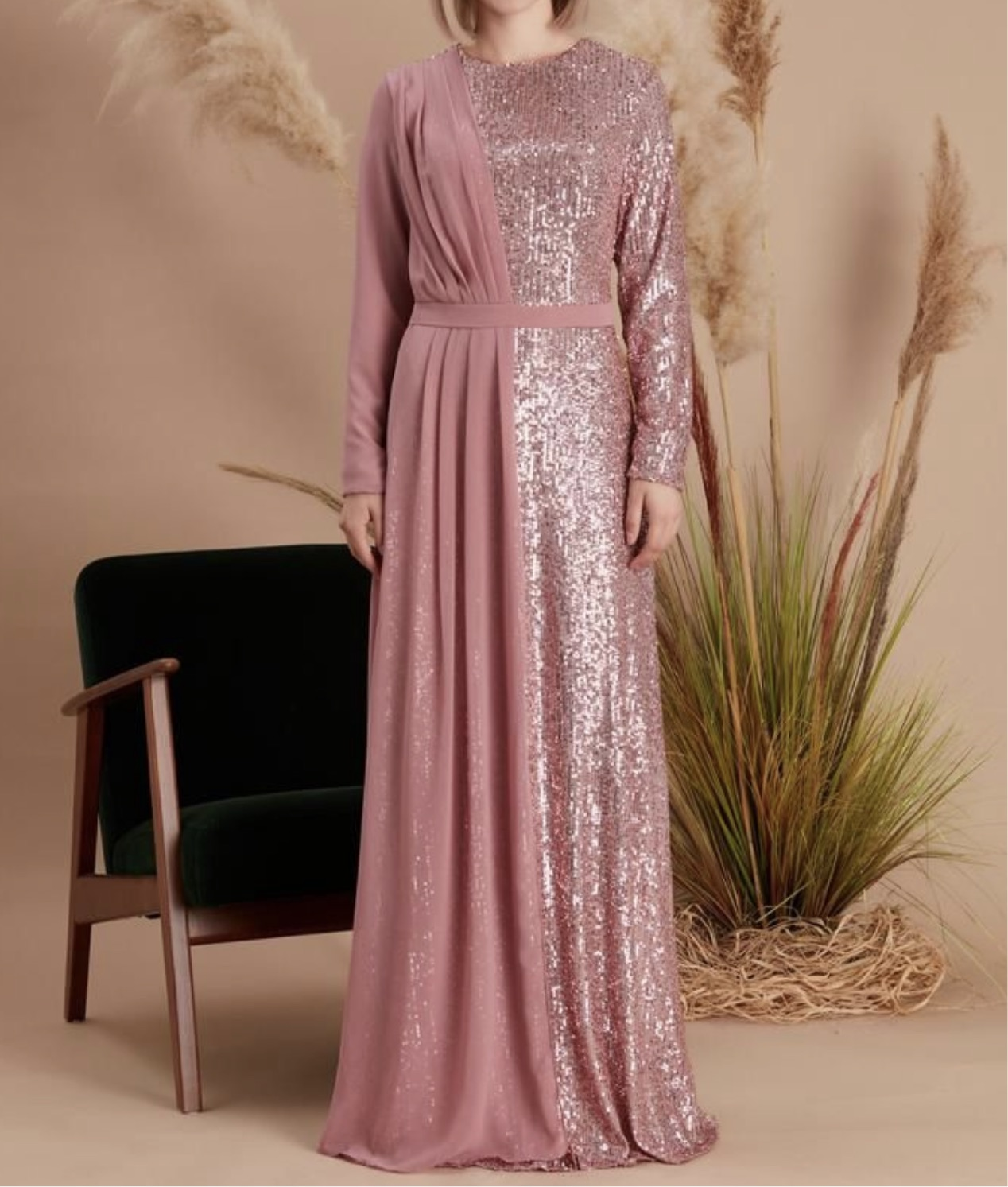 Sheer Sequin Dress - Pink