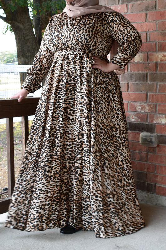 Satin Wrap Dress - Leopard